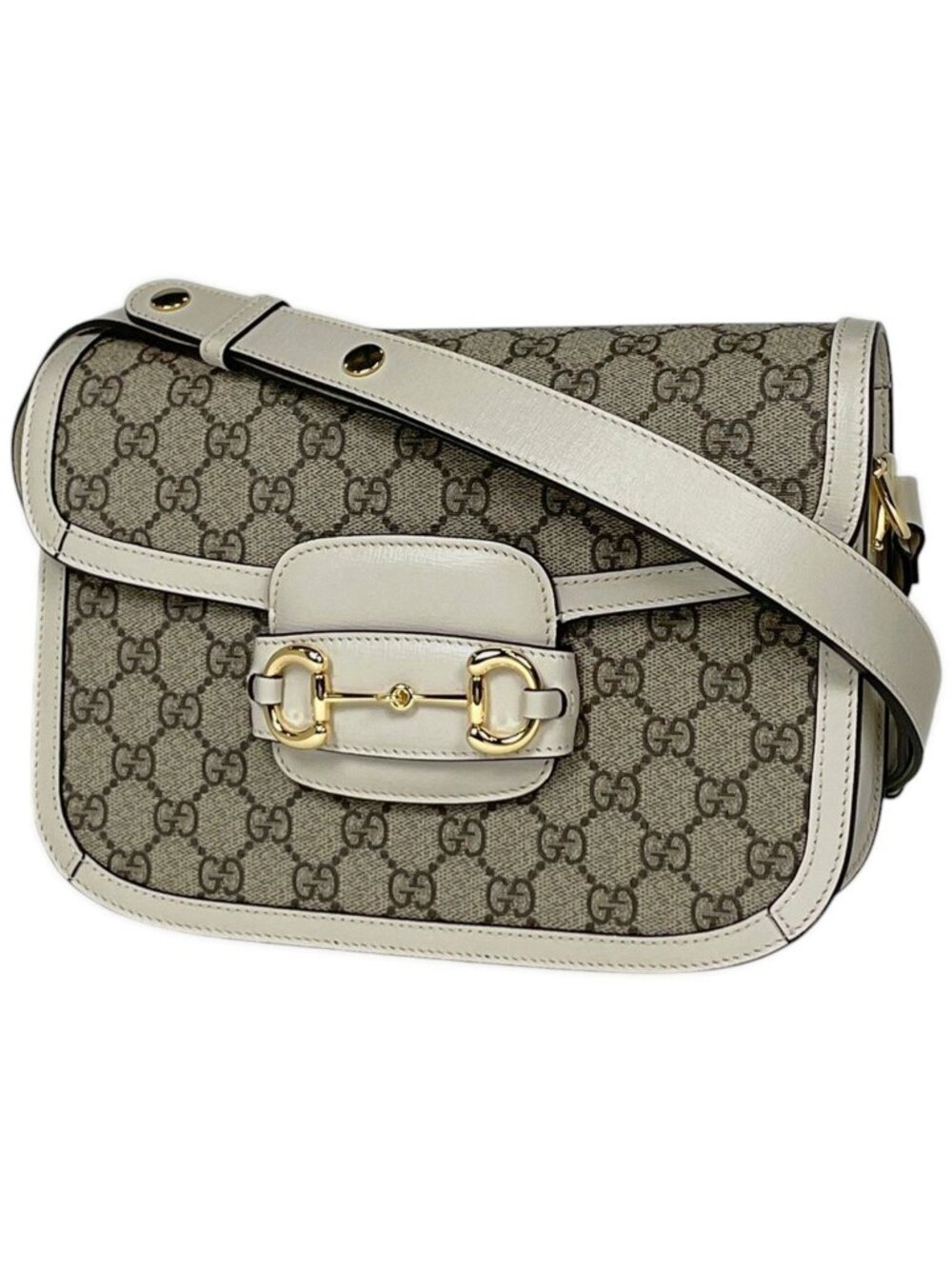 Gucci Shoulder Bag Horsebit 1955 Medium GG Supreme Beige White